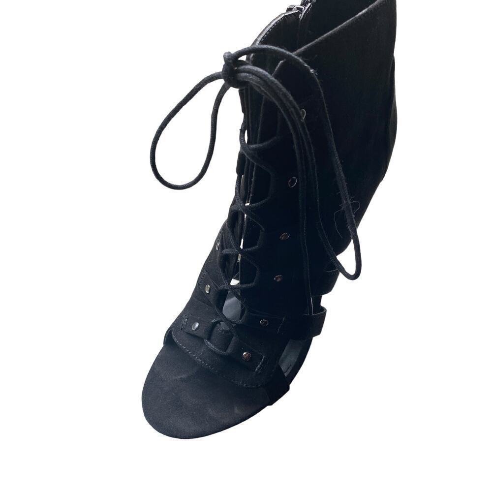 Evenlyn 30 Womens 6.5 Peep Toe Suede Lace Up Strappy Black Dress Cocktail Heels - Picture 6 of 9